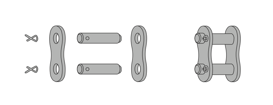Тип соединения звеньев с помощью шпонки Схема соединения звеньев роликовой цепи с помощью шпонки